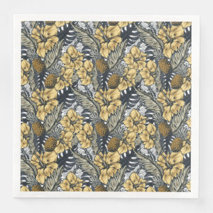 Luxuriös Elegant Gold und Schwarz Tropische Blumen Serviette