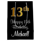 Luxuriös, elegant, Imitate Gold Look 13. Geburtsta Mittlere Geschenktüte (Rückseite)