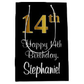 Luxuriös, elegant, Imitate Gold Look 14. Geburtsta Mittlere Geschenktüte (Vorderseite)