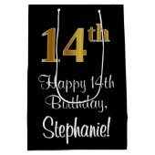 Luxuriös, elegant, Imitate Gold Look 14. Geburtsta Mittlere Geschenktüte (Rückseite)