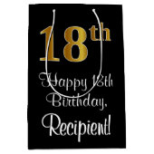 Luxuriös, elegant, Imitate Gold Look 18. Geburtsta Mittlere Geschenktüte (Vorderseite)