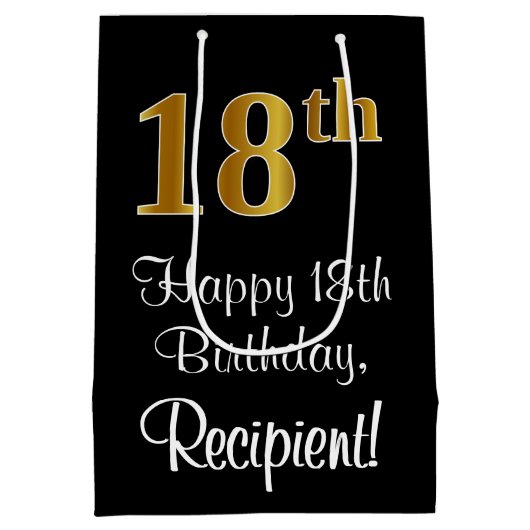 Luxuriös, elegant, Imitate Gold Look 18. Geburtsta Mittlere Geschenktüte (Rückseite)