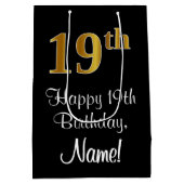 Luxuriös, elegant, Imitate Gold Look 19. Geburtsta Mittlere Geschenktüte (Rückseite)
