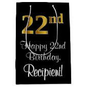 Luxuriös, elegant, Imitate Gold Look 22. Geburtsta Mittlere Geschenktüte (Vorderseite)