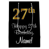 Luxuriös, elegant, Imitate Gold Look 27. Geburtsta Mittlere Geschenktüte (Rückseite)