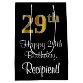 Luxuriös, elegant, Imitate Gold Look 29. Geburtsta Mittlere Geschenktüte (Rückseite)