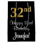 Luxuriös, elegant, Imitate Gold Look 32. Geburtsta Mittlere Geschenktüte (Rückseite)