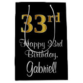 Luxuriös, elegant, Imitate Gold Look 33. Geburtsta Mittlere Geschenktüte (Vorderseite)