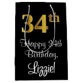 Luxuriös, elegant, Imitate Gold Look 34. Geburtsta Mittlere Geschenktüte (Vorderseite)