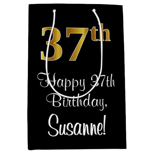 Luxuriös, elegant, Imitate Gold Look 37. Geburtsta Mittlere Geschenktüte (Vorderseite)