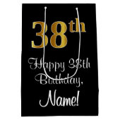 Luxuriös, elegant, Imitate Gold Look 38. Geburtsta Mittlere Geschenktüte (Rückseite)
