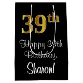 Luxuriös, elegant, Imitate Gold Look 39. Geburtsta Mittlere Geschenktüte (Rückseite)