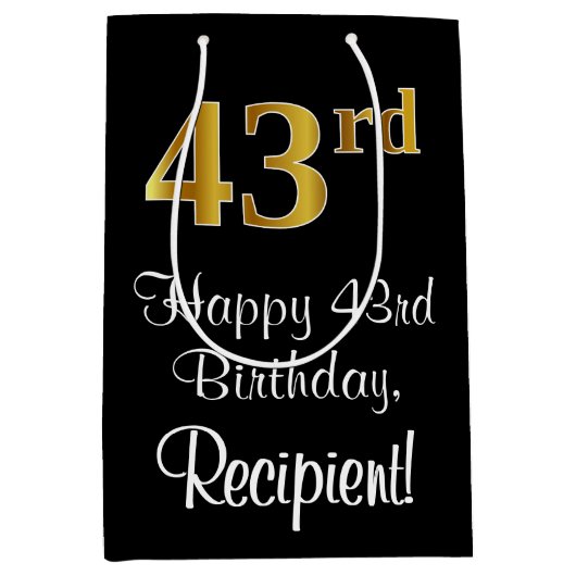 Luxuriös, elegant, Imitate Gold Look 43. Geburtsta Mittlere Geschenktüte (Vorderseite)