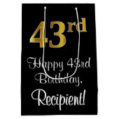 Luxuriös, elegant, Imitate Gold Look 43. Geburtsta Mittlere Geschenktüte (Rückseite)