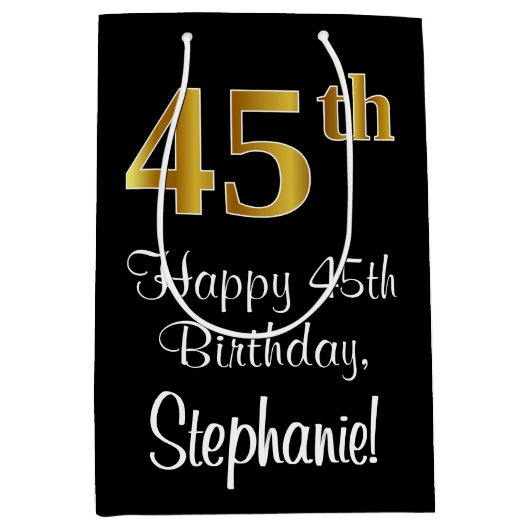 Luxuriös, elegant, Imitate Gold Look 45. Geburtsta Mittlere Geschenktüte (Vorderseite)