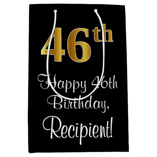 Luxuriös, elegant, Imitate Gold Look 46. Geburtsta Mittlere Geschenktüte (Vorderseite)