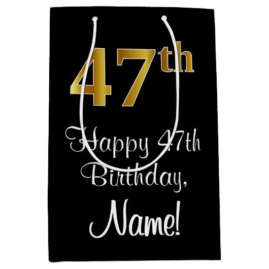 Luxuriös, elegant, Imitate Gold Look 47. Geburtsta Mittlere Geschenktüte (Vorderseite)