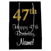 Luxuriös, elegant, Imitate Gold Look 47. Geburtsta Mittlere Geschenktüte (Rückseite)