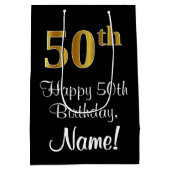 Luxuriös, elegant, Imitate Gold Look 50. Geburtsta Mittlere Geschenktüte (Rückseite)
