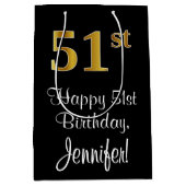 Luxuriös, elegant, Imitate Gold Look 51. Geburtsta Mittlere Geschenktüte (Vorderseite)