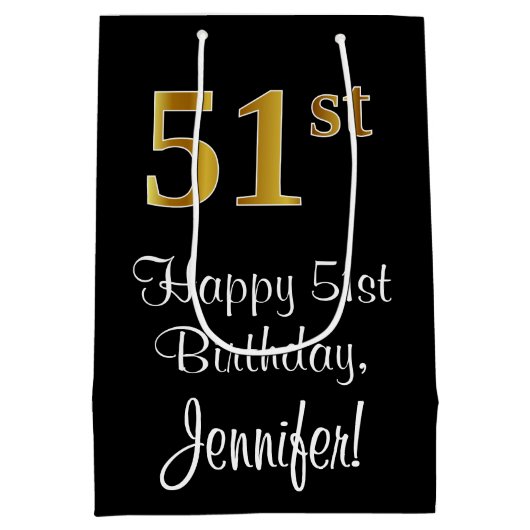 Luxuriös, elegant, Imitate Gold Look 51. Geburtsta Mittlere Geschenktüte (Rückseite)