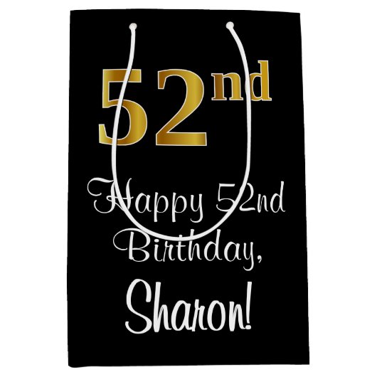 Luxuriös, elegant, Imitate Gold Look 52. Geburtsta Mittlere Geschenktüte (Vorderseite)