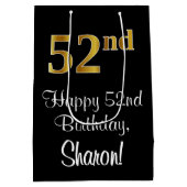Luxuriös, elegant, Imitate Gold Look 52. Geburtsta Mittlere Geschenktüte (Rückseite)