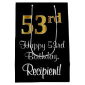 Luxuriös, elegant, Imitate Gold Look 53. Geburtsta Mittlere Geschenktüte (Rückseite)