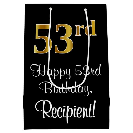 Luxuriös, elegant, Imitate Gold Look 53. Geburtsta Mittlere Geschenktüte (Rückseite)
