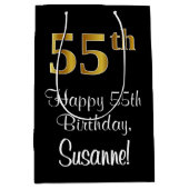 Luxuriös, elegant, Imitate Gold Look 55. Geburtsta Mittlere Geschenktüte (Vorderseite)