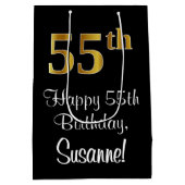 Luxuriös, elegant, Imitate Gold Look 55. Geburtsta Mittlere Geschenktüte (Rückseite)