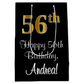 Luxuriös, elegant, Imitate Gold Look 56. Geburtsta Mittlere Geschenktüte (Rückseite)