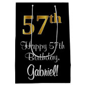 Luxuriös, elegant, Imitate Gold Look 57. Geburtsta Mittlere Geschenktüte (Rückseite)