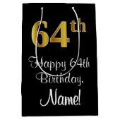 Luxuriös, elegant, Imitate Gold Look 64. Geburtsta Mittlere Geschenktüte (Vorderseite)