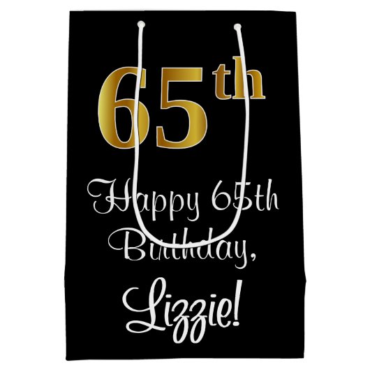 Luxuriös, elegant, Imitate Gold Look 65. Geburtsta Mittlere Geschenktüte (Rückseite)