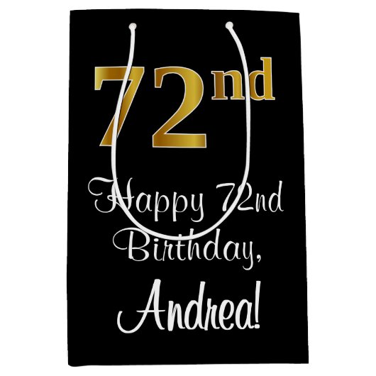 Luxuriös, elegant, Imitate Gold Look 72. Geburtsta Mittlere Geschenktüte (Vorderseite)
