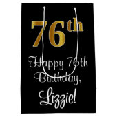 Luxuriös, elegant, Imitate Gold Look 76. Geburtsta Mittlere Geschenktüte (Rückseite)