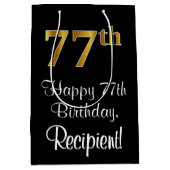 Luxuriös, elegant, Imitate Gold Look 77. Geburtsta Mittlere Geschenktüte (Vorderseite)
