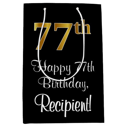 Luxuriös, elegant, Imitate Gold Look 77. Geburtsta Mittlere Geschenktüte (Vorderseite)