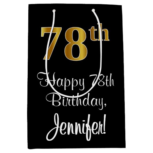 Luxuriös, elegant, Imitate Gold Look 78. Geburtsta Mittlere Geschenktüte (Vorderseite)