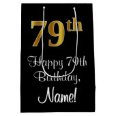Luxuriös, elegant, Imitate Gold Look 79. Geburtsta Mittlere Geschenktüte (Rückseite)