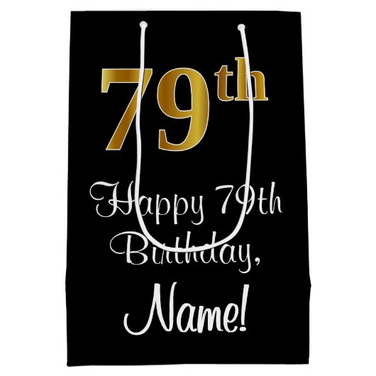 Luxuriös, elegant, Imitate Gold Look 79. Geburtsta Mittlere Geschenktüte (Rückseite)
