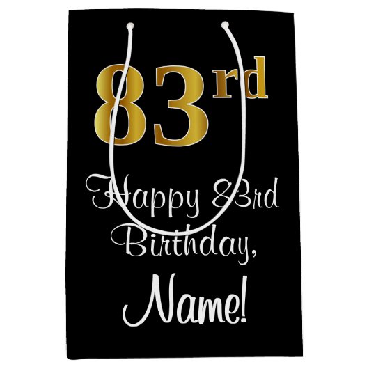 Luxuriös, elegant, Imitate Gold Look 83. Geburtsta Mittlere Geschenktüte (Vorderseite)
