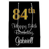 Luxuriös, elegant, Imitate Gold Look 84. Geburtsta Mittlere Geschenktüte (Rückseite)