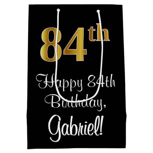 Luxuriös, elegant, Imitate Gold Look 84. Geburtsta Mittlere Geschenktüte (Rückseite)