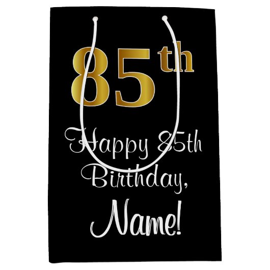 Luxuriös, elegant, Imitate Gold Look 85. Geburtsta Mittlere Geschenktüte (Vorderseite)