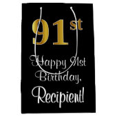Luxuriös, elegant, Imitate Gold Look 91. Geburtsta Mittlere Geschenktüte (Vorderseite)