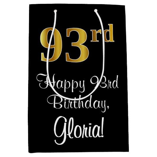 Luxuriös, elegant, Imitate Gold Look 93. Geburtsta Mittlere Geschenktüte (Vorderseite)