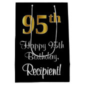Luxuriös, elegant, Imitate Gold Look 95. Geburtsta Mittlere Geschenktüte (Rückseite)