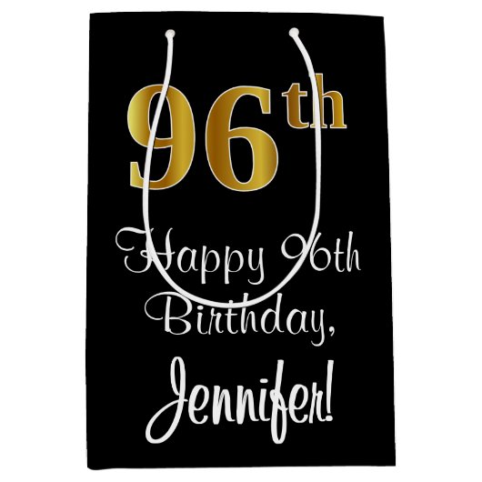 Luxuriös, elegant, Imitate Gold Look 96. Geburtsta Mittlere Geschenktüte (Vorderseite)